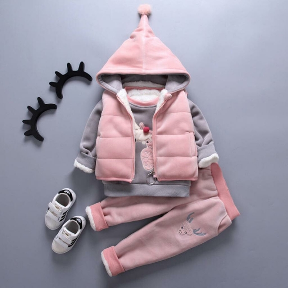 Kids 3 Pieces Set (Pullover, Hooded Vest, Pant ) - Picture 2 of 2